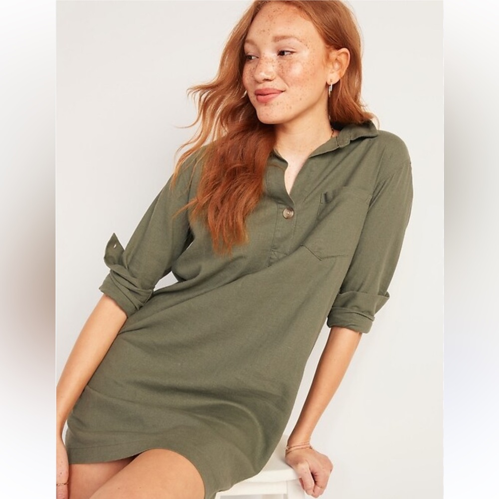 Old Navy Matcha Green Linen Blend Shirt Shift Dress size small